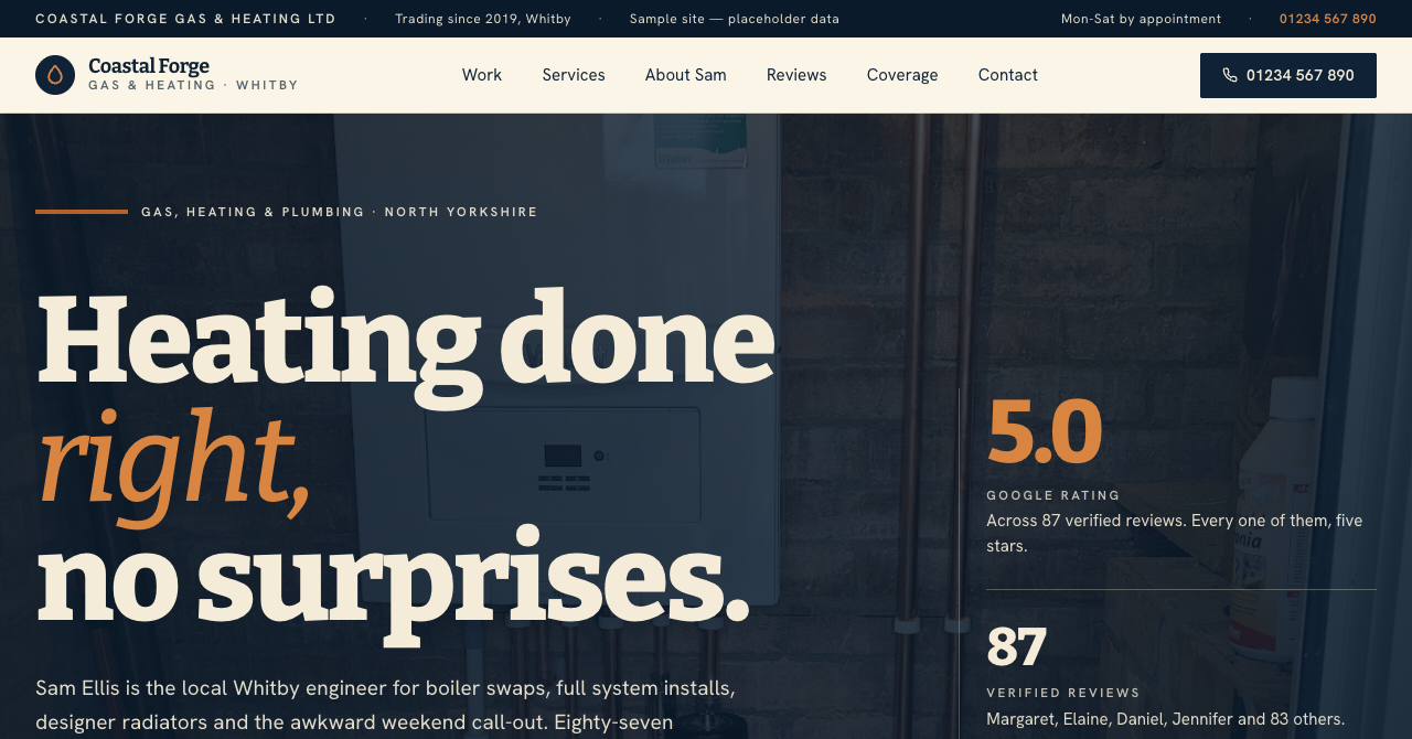 Screenshot of the Coastal Forge sample website
