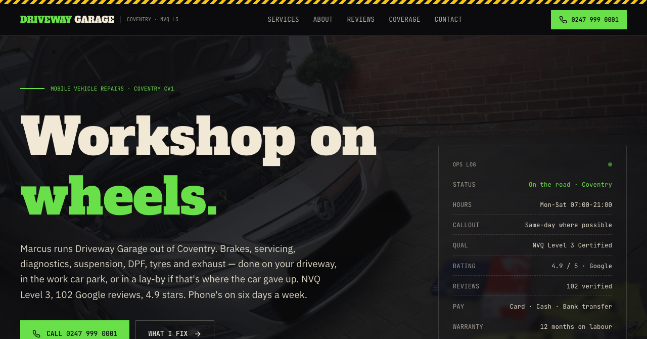 Screenshot of the Driveway Garage sample website